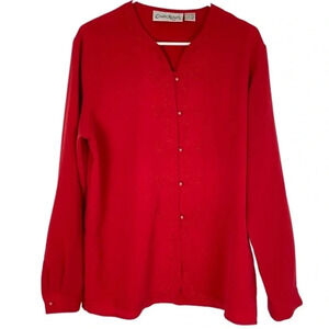 Vintage 80s 90s Embroidered Button Down Blouse Womens Size 14 XL Red Shirt Top
